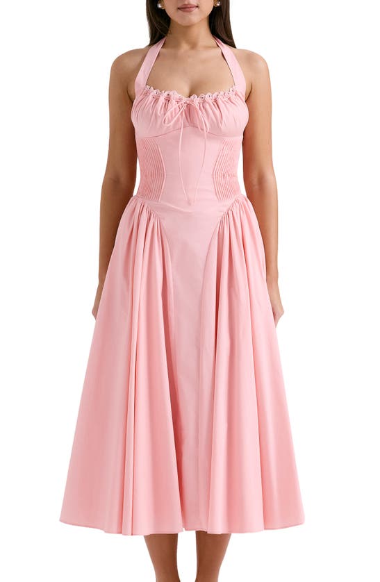 Shop House Of Cb Adabella Floral Pleated Halter Sundress In Pink Flared