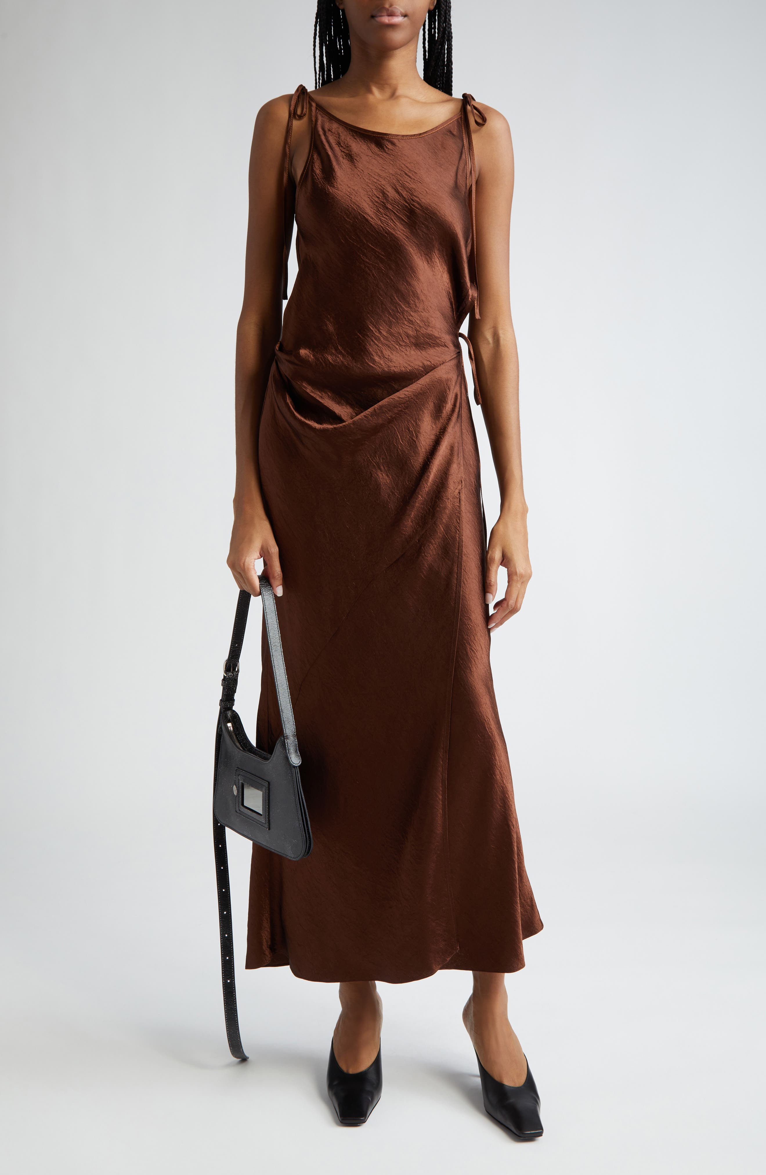 brown peasant dress Love Story Smocked Tonal-Stripe Midi Peasant Dress, Stone / S main image 0