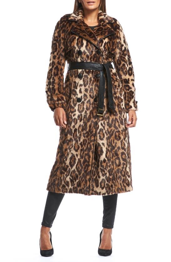 Donna Salyers Fabulous-furs Luxe On The Prowl Leopard Print Faux Fur Trench Coat