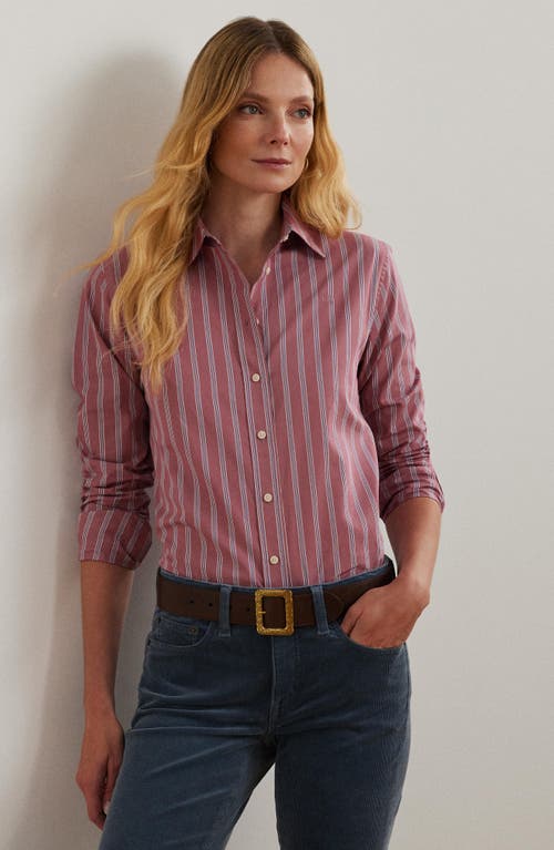 Shop Lauren Ralph Lauren Classic Fit Striped Broadcloth Shirt In Blush Multi