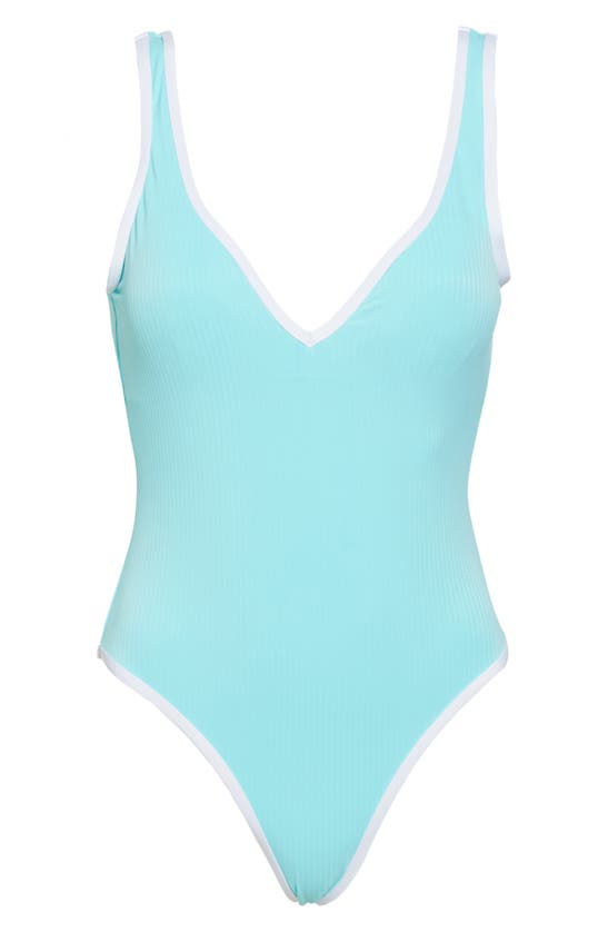 Nicole Miller Piped Ribbed One-piece Swimsuit In Aqua