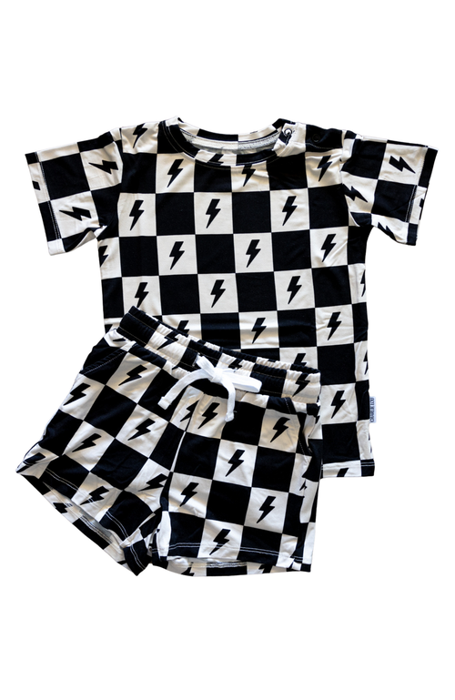 Shop Charlie Lou Baby ® Checkered Lightning Bolt Shortie Set In Black