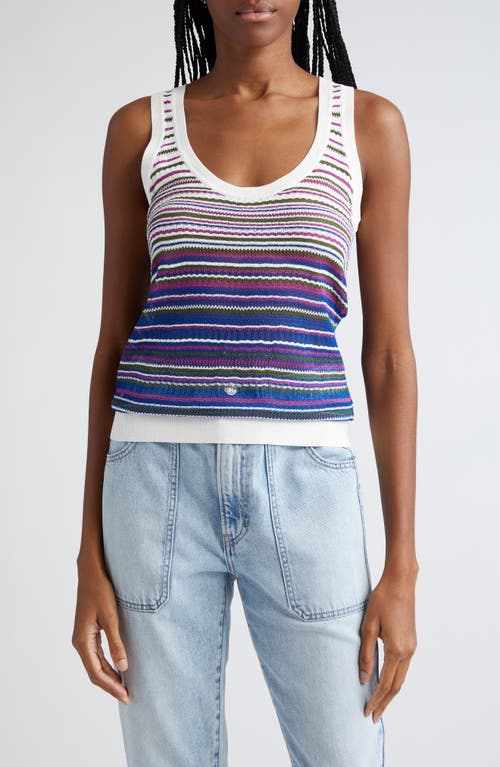 Veronica Beard Nabella Stripe Pointelle Sweater Tank Blue Multi at Nordstrom,