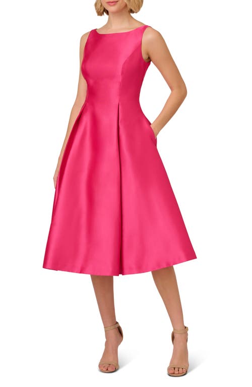 Sleeveless Mikado Fit & Flare Midi Dress in Electric Pink