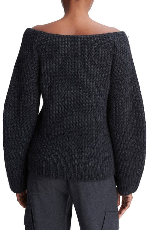 Vince Marled Wool Off-shoulder Sweater In Heather Charcoal