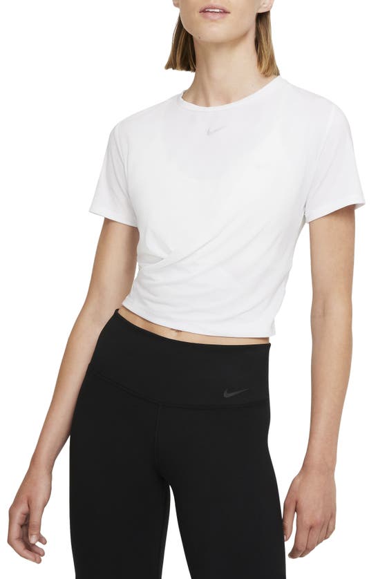 Nike Women's Dri-fit One Luxe Twist Cropped Short-sleeve Top In White/ Reflective Silv