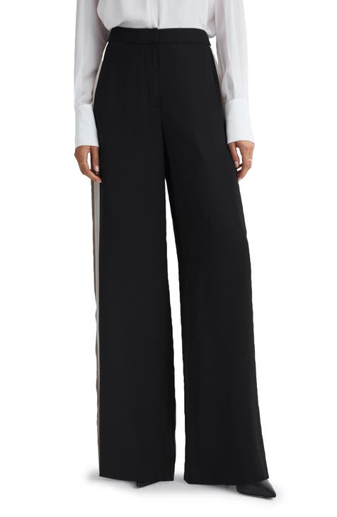 Black Casual Simple High Waist Wide Leg Pants With Belt