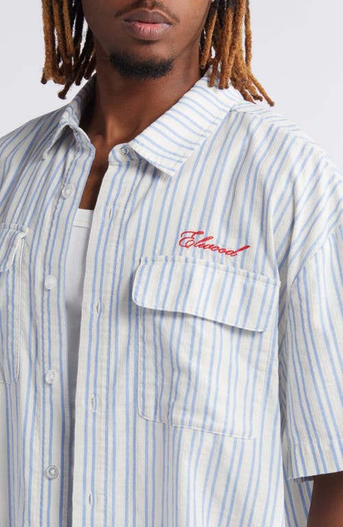 Elwood Boxy Short Sleeve Oxford Button-up Shirt In Navy White Stripe