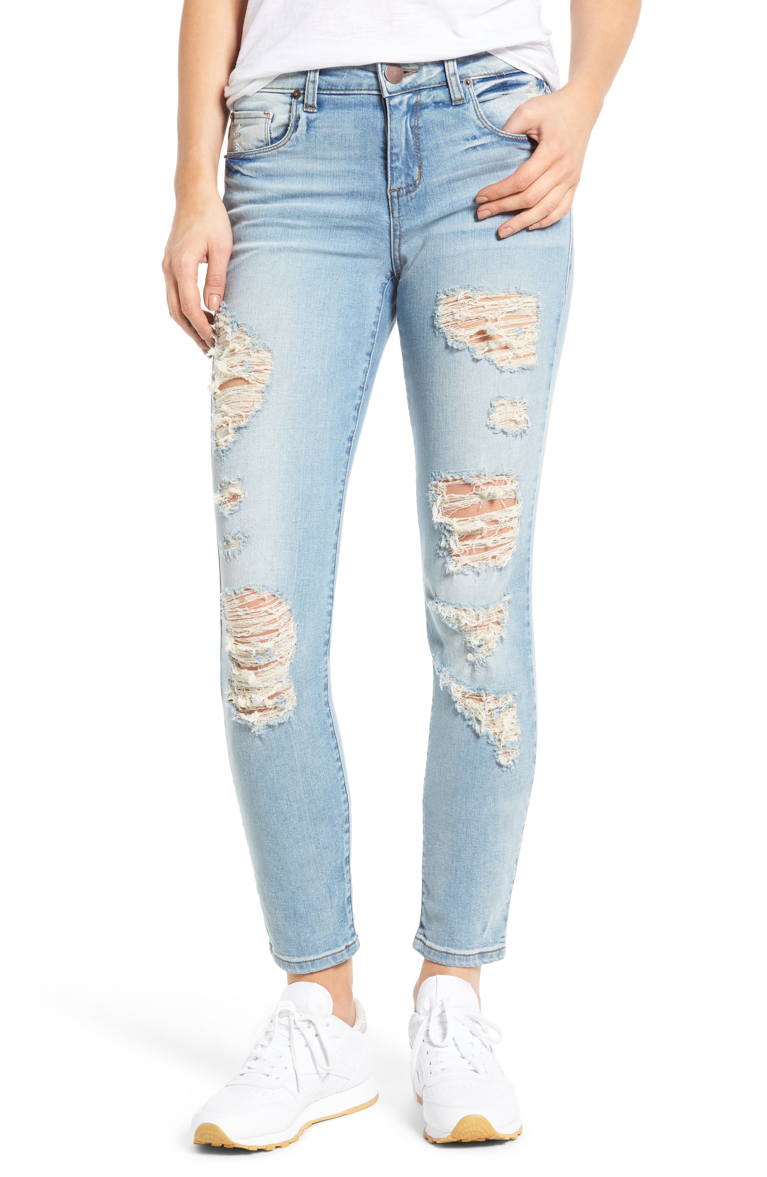 distressed skinny ankle jeans