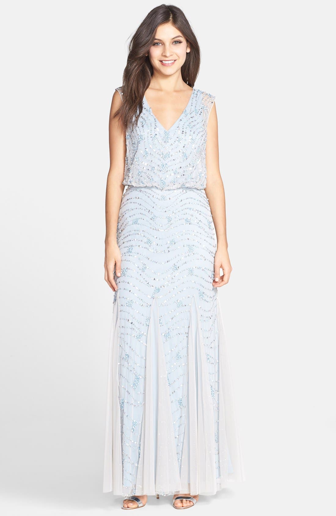 aqua embellished lace gown
