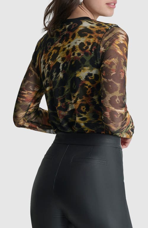 Shop Dkny Print Long Sleeve Mesh Top In Orange Leopard