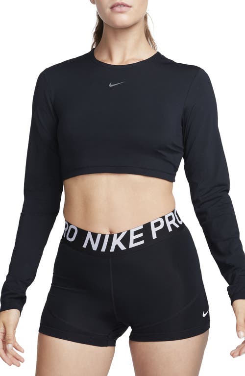 Nike Pro Dri-FIT Long Sleeve Crop Top in Black/Black/Iron Grey/White at Nordstrom, Size X-Large