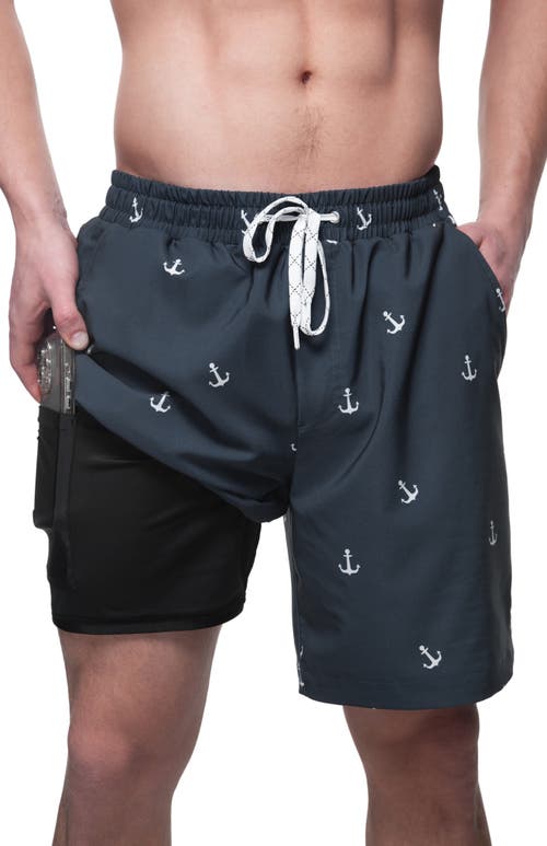 Shop Rokka&rolla Compression Liner Stretch Swim Trunks Upf 50+ In Navy Ankor