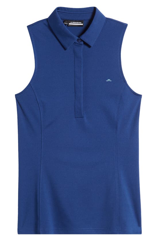 Shop J. Lindeberg Dena Sleeveless Performance Golf Polo In Estate Blue