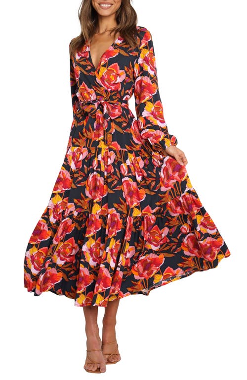 Petal & Pup Balsa Long Sleeve Floral Midi Dress Navy at Nordstrom,