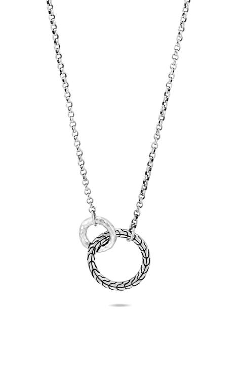 Classic Chain Hammered Ring Pendant Necklace
