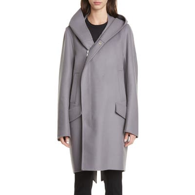Rick Owens Slab Hooded Long Wool & Nylon Coat, US / 40 IT - Grey
