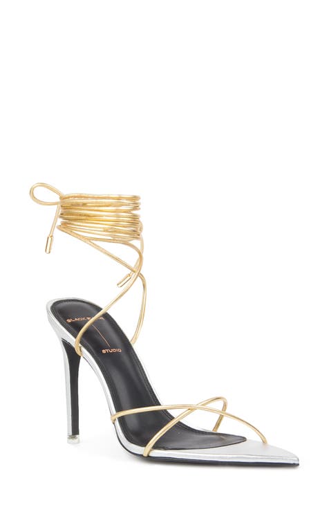 Simonee Black Suede Lace-Up High Heel Sandals