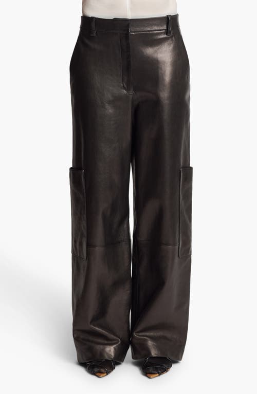 Khaite The Caiton Wide Leg Leather Cargo Pants in Black at Nordstrom, Size 4