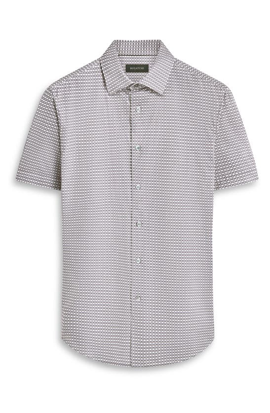 Shop Bugatchi Miles Ooohcotton® Geo Print Short Sleeve Button-up Shirt In Cement