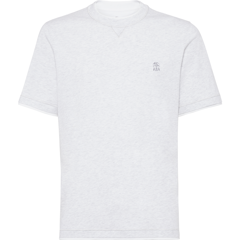 Brunello Cucinelli T-shirt With Faux-layering In Pearl Grey