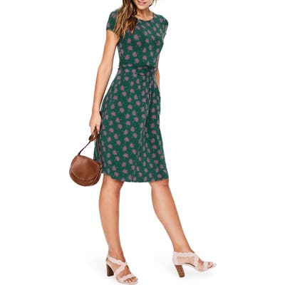 Petite Boden Amelie Palm Print Jersey Fit & Flare Dress, Green