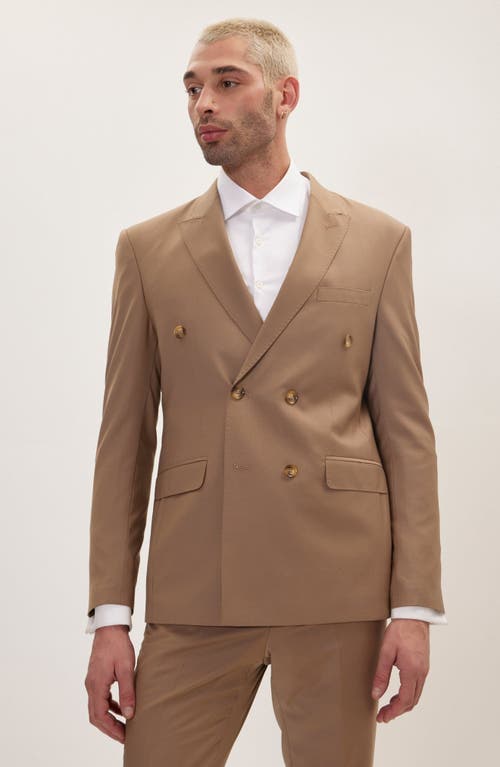 Ron Tomson Super 120s Wool Double Breasted Tuxedo Jacket In Khaki