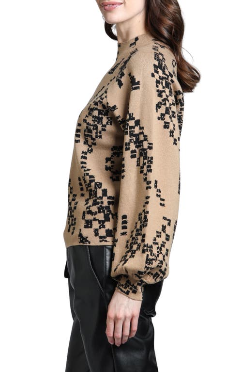 Apny Digital Camouflage Puff Sleeve Sweater In Brown Multi