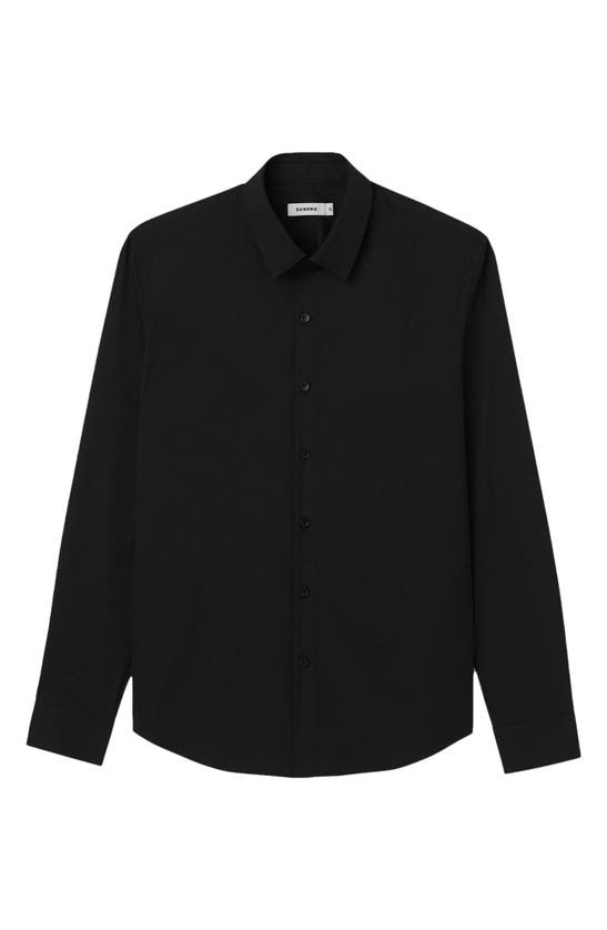Shop Sandro Fitted Stretch Button-up Shirt In Black