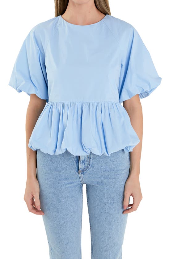 Shop English Factory Balloon Poplin Top In Powder Blue