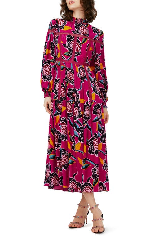 Cherie Floral Long Sleeve Midi Dress in Oracle Rose Lg Poison Pink