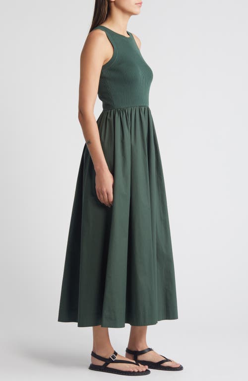 Shop Moon River Mixed Media Sleeveless Sundress In Dark Green