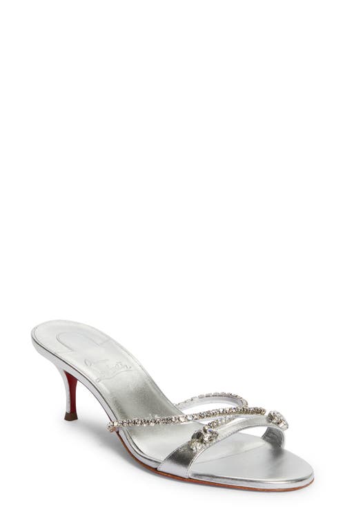 Christian Louboutin Simple Queenie Slide Sandal In Silver/crystal