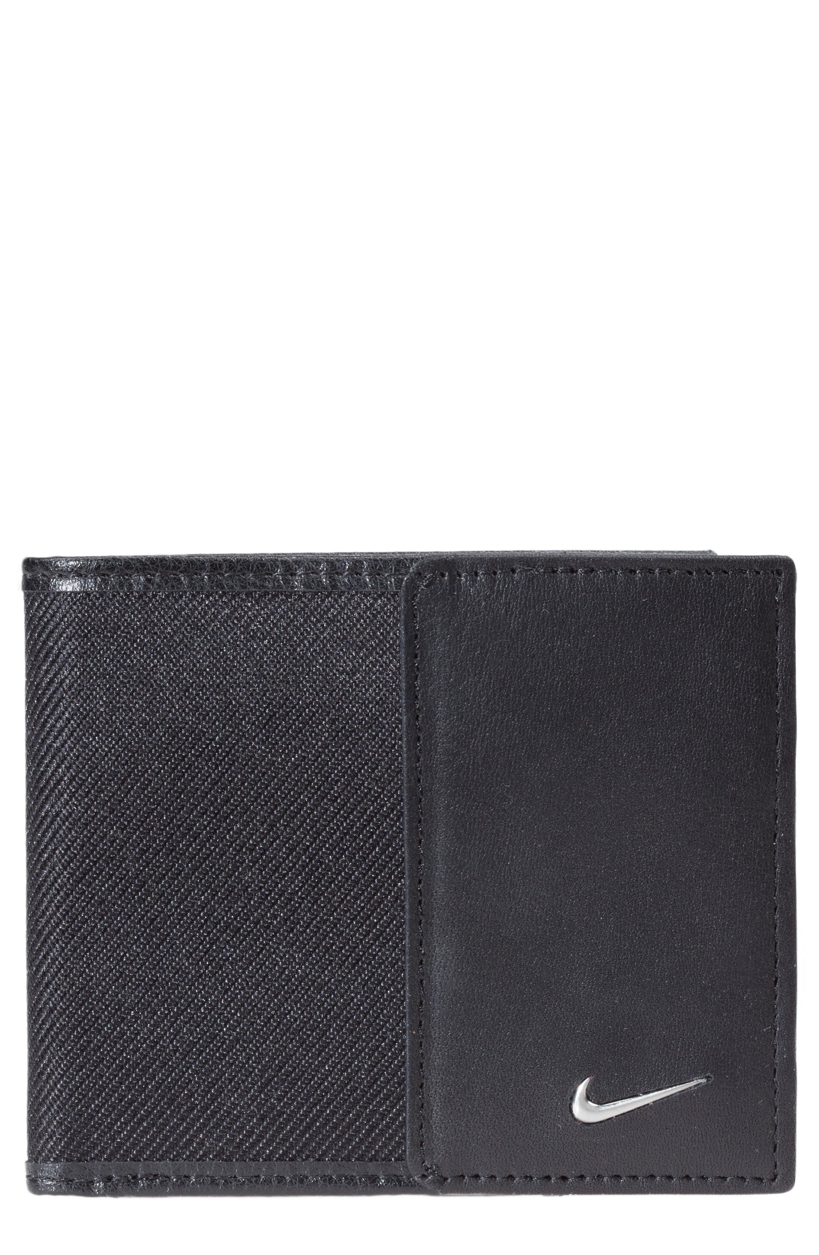 Nike Leather & Tech Twill Money Clip Card Case Nordstrom