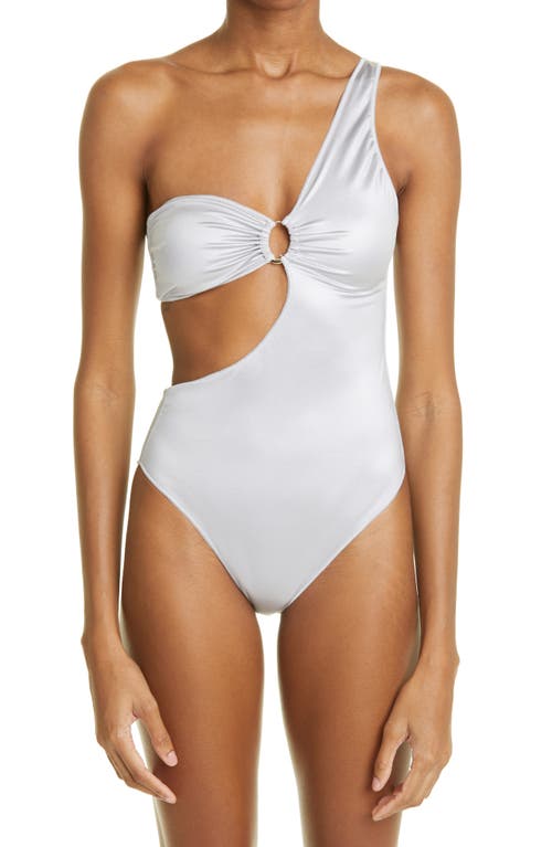 Oséree Glow Asymmetric Cutout One-Shoulder One-Piece Swimsuit in Silver