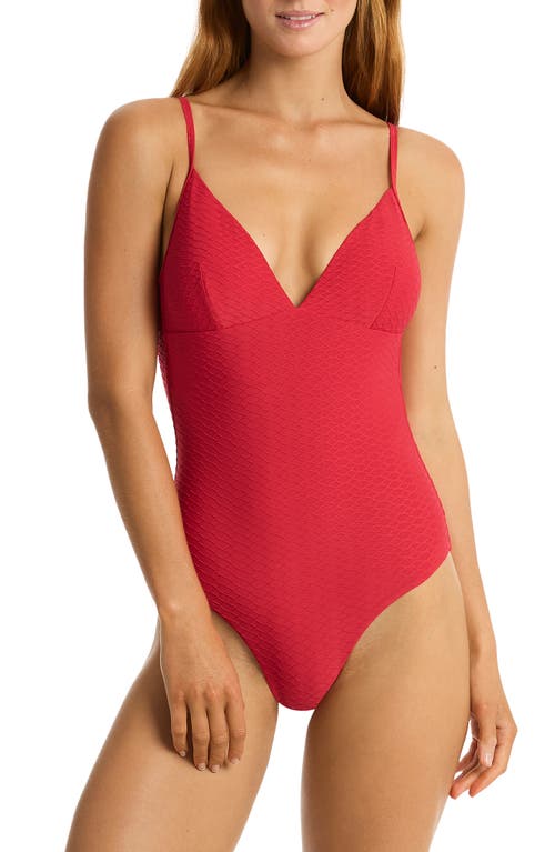 Honeycomb One-Piece Swimsuit in Red