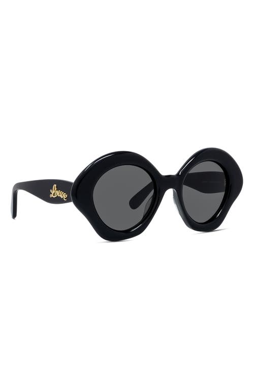 Shop Loewe Curvy 49mm Small Geometric Sunglasses In Shiny Black/smoke