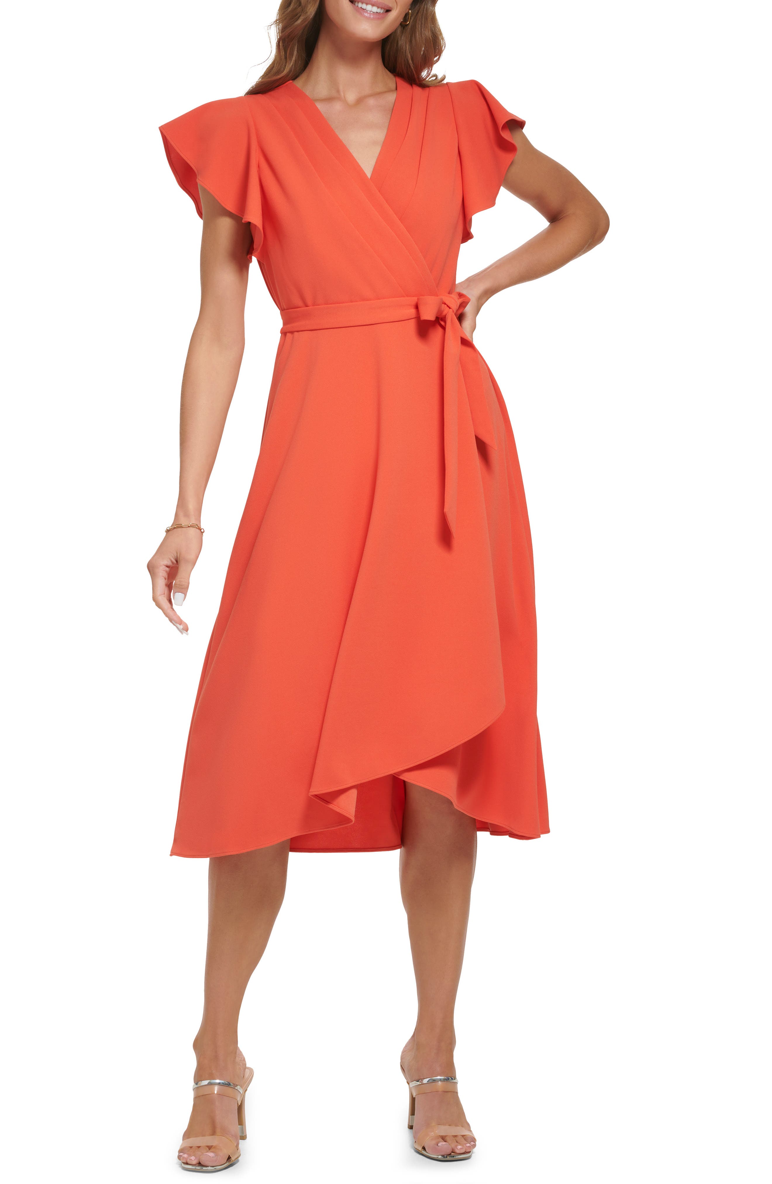 long sleeve wrap dress Karen Kane Women's Cascade Wrap Dress, Black, XS
