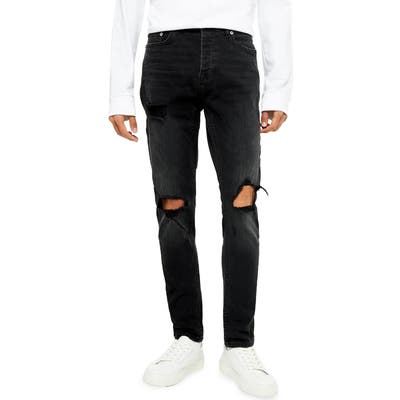 Topman Washed Black Blowout Ripped Skinny Jeans, Black