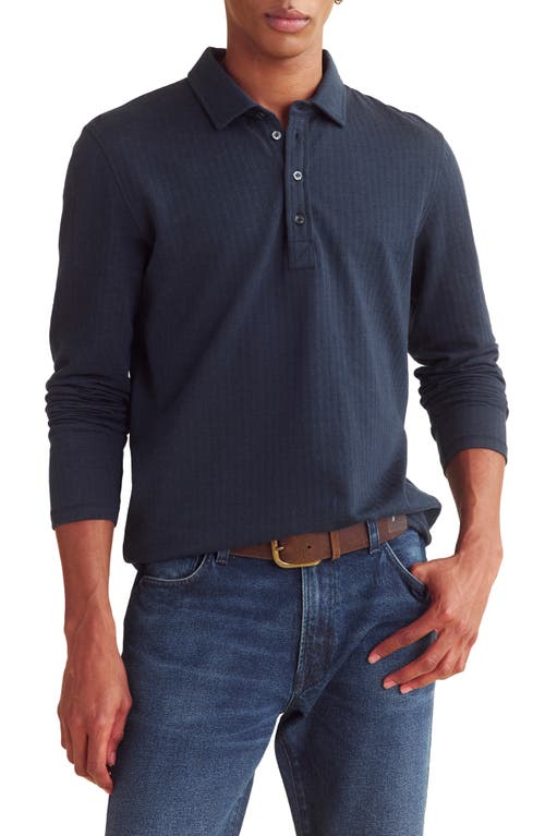 Billy Reid Long Sleeve Textured Stripe Polo in Carbon Blue 