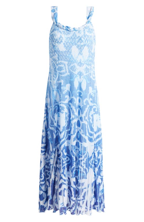 Print Sleeveless Chiffon Maxi Dress in Cobalt Stencil