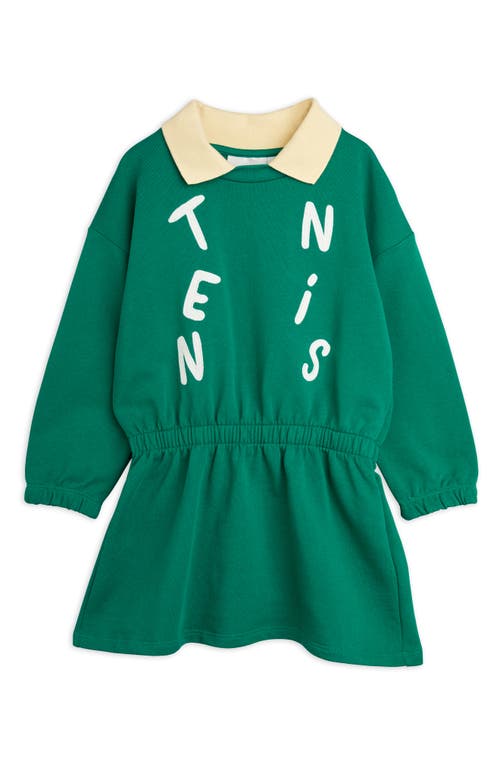 Mini Rodini Kids' Tennis Appliqué Long Sleeve Organic Cotton Graphic Sweatshirt Dress Green at Nordstrom, Y
