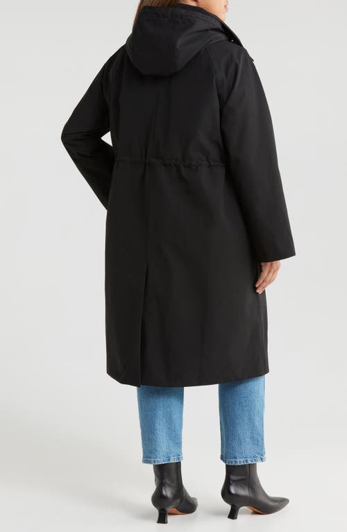 Shop Barbour Francis Waterproof Insulated Long Coat With Removable Hood In Black/ancient