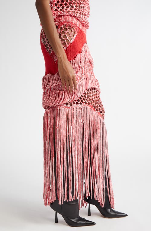 Shop Diotima Medusa Loop & Fringe Crochet Midi Skirt In Hibiscus-white