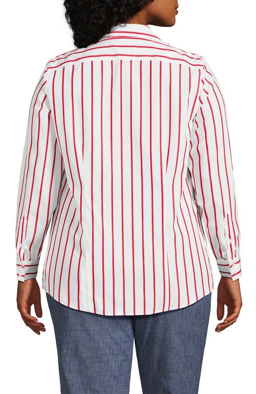 Shop Lands' End Plus Size No Iron Button Front Shirt In Compass Red Wide Stripe