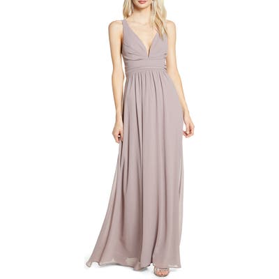 Lulus V-Neck Chiffon Gown, Beige