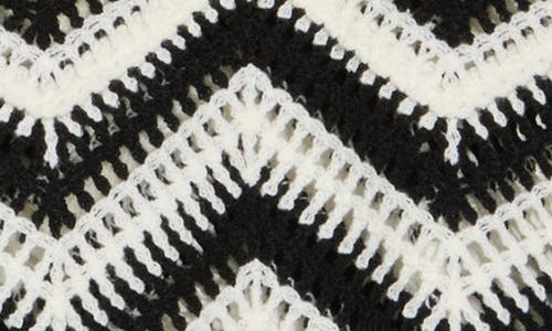Laundry By Shelli Segal Zigzag Crocheted Sweater In Marshmallow/black