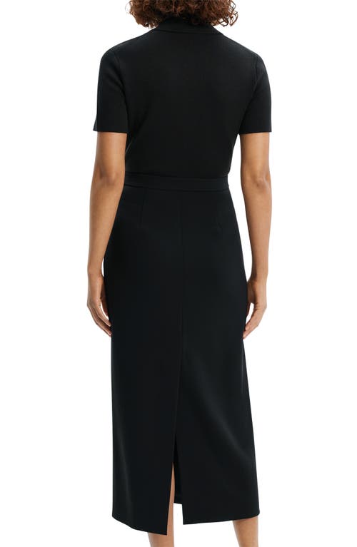 Shop Theory Button Front Mixed Media Crepe Dress In Black