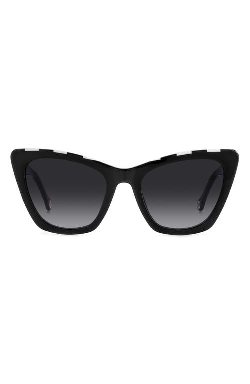Carolina Herrera 55mm Cat Eye Sunglasses in Black White/Grey Shaded at Nordstrom