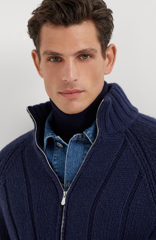 Shop Brunello Cucinelli Knit Jacket With Padding In Indigo